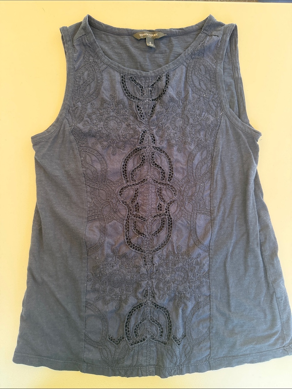 Banana Republic Navy Sleeveless Tank with Crochet Front
